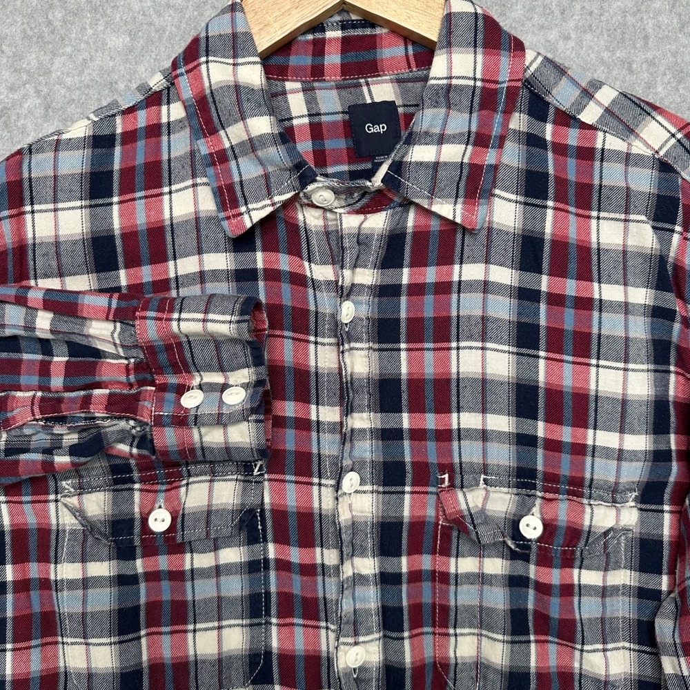 Gap Men Plaid Flannel Shirt Long Sleeve Button Up Double Button Pocket‎ Size M